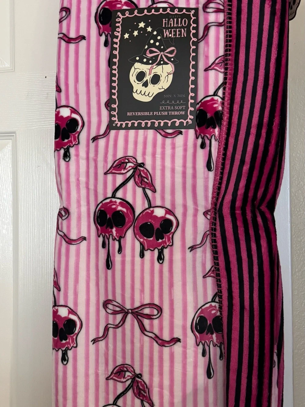 Cherry skull reversible throw and cherry skull pillow set BNWT